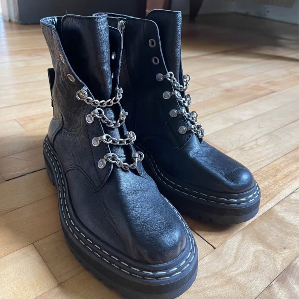 Vince Camuto Black Leather Chain Lace-Up Boots